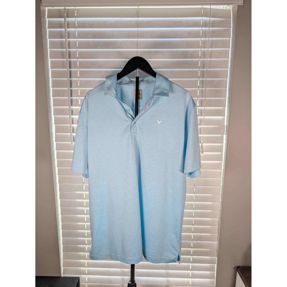 Callaway Opti-Dri Men's Size L Light Blue Striped Golf Polo Short Sleeve